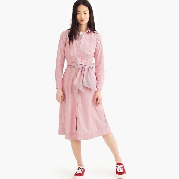 Multicolor Striped J. Crew Button Down Tie-Waist Belted Midi Shirtdress (NWT) - Picture 1 of 6